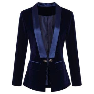 Blue Velvet Tuxedo Womens Blazer